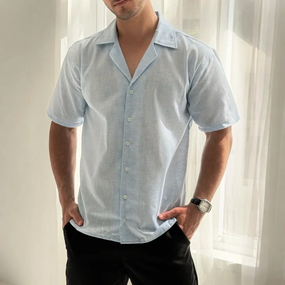 Camisa Lino New Italian Collection Azul Cielo