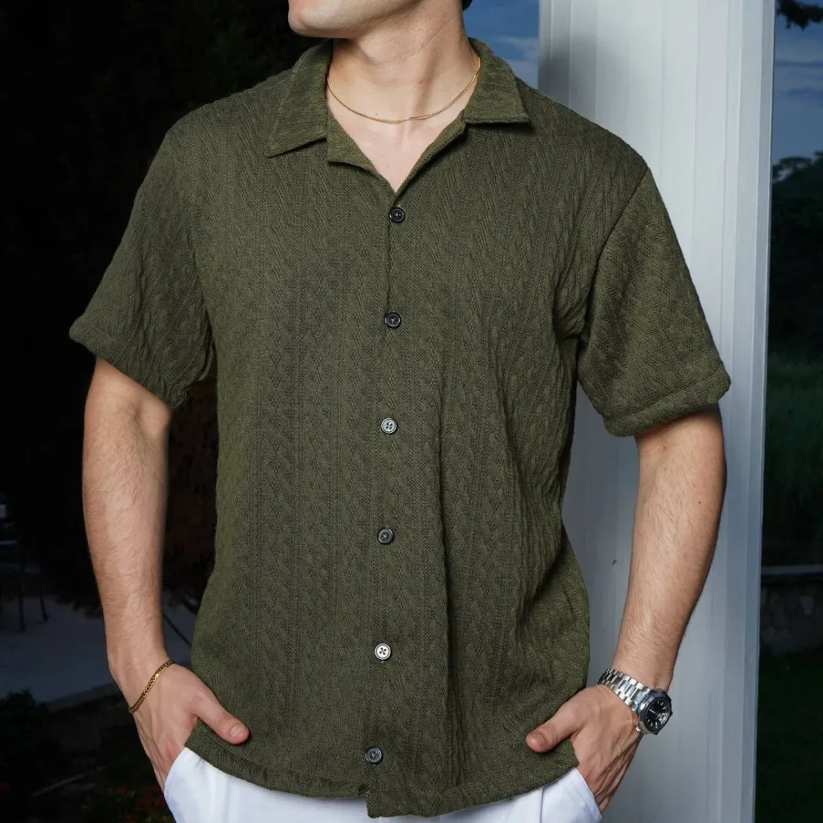 Old European Collection Camisa Tejida Verde Militar